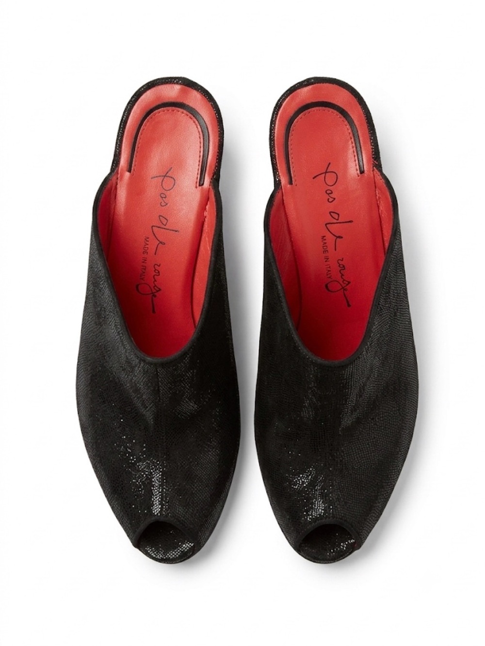Pas de Rouge Italian Leather Block Heel Mules Open Toe